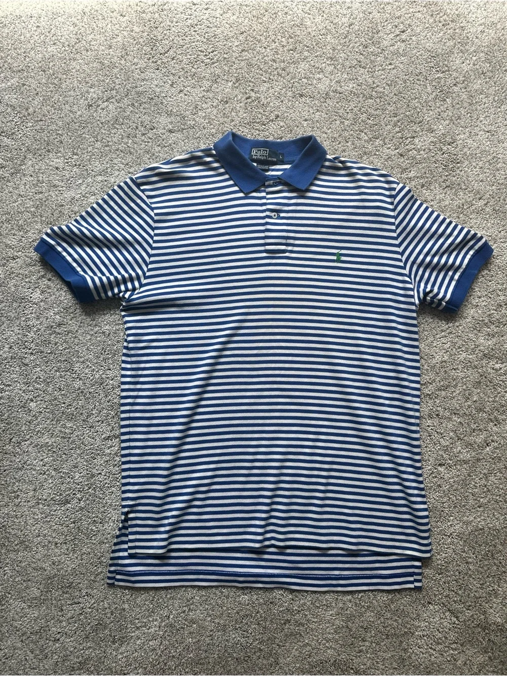 Polo by Ralph Lauren Royal Blue & White Striped Polo Shirt with Green Pony